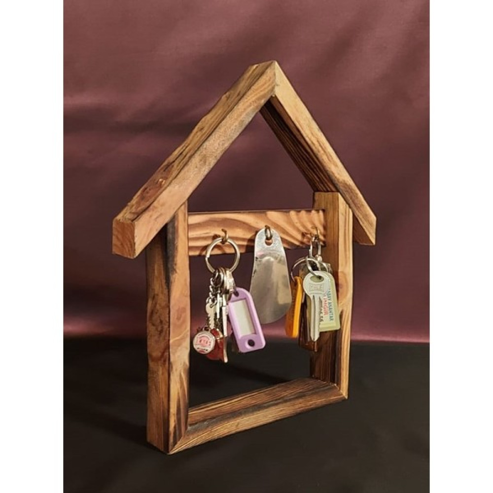 Pasiflora Home Desing Doğal Ağaç Ev Tasarımlı Anahtarlık Raf %100 Doğal Ağaç - Ahşap Rengi Eşya Saklama / Düzenleme Fiyatı