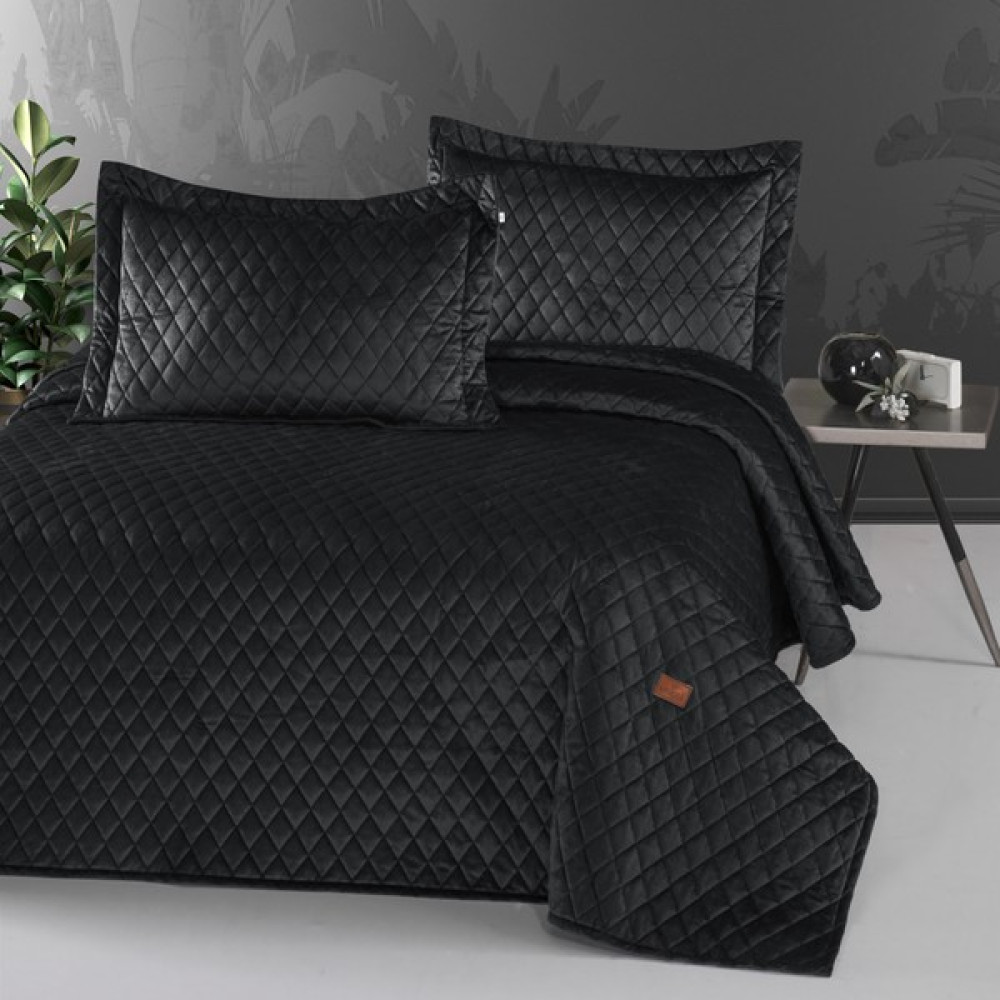 Pasıonı - Arnaldo - Velvet Antrasit Çift Kişilik Yatak Örtüsü Takımı - 260 x 270 cm Yatak Örtüsü Fiyatı