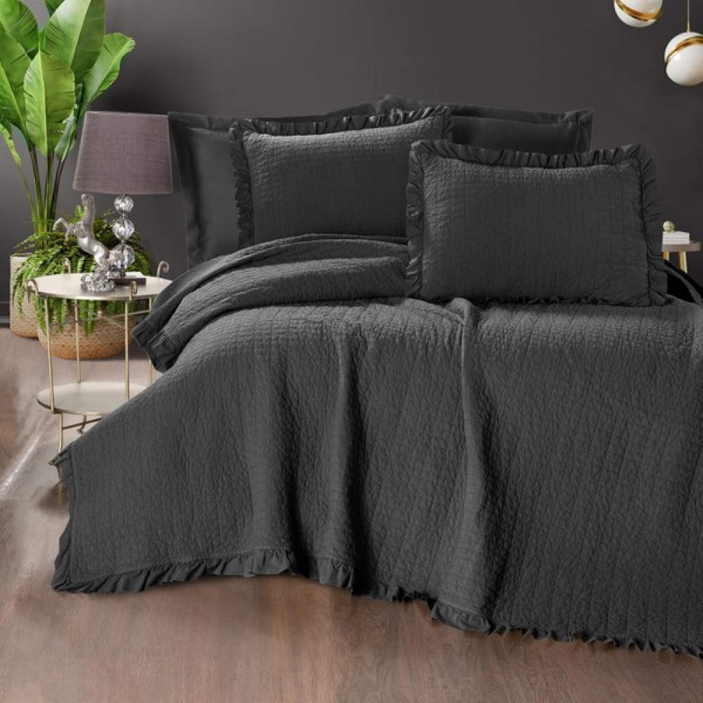 Pasıonı - Pamuklu - Parça Boyama Frizzante Antrasit Çift Kişilik Yatak Örtüsü Takımı - 240 x 260 cm Yatak Örtüsü Fiyatı
