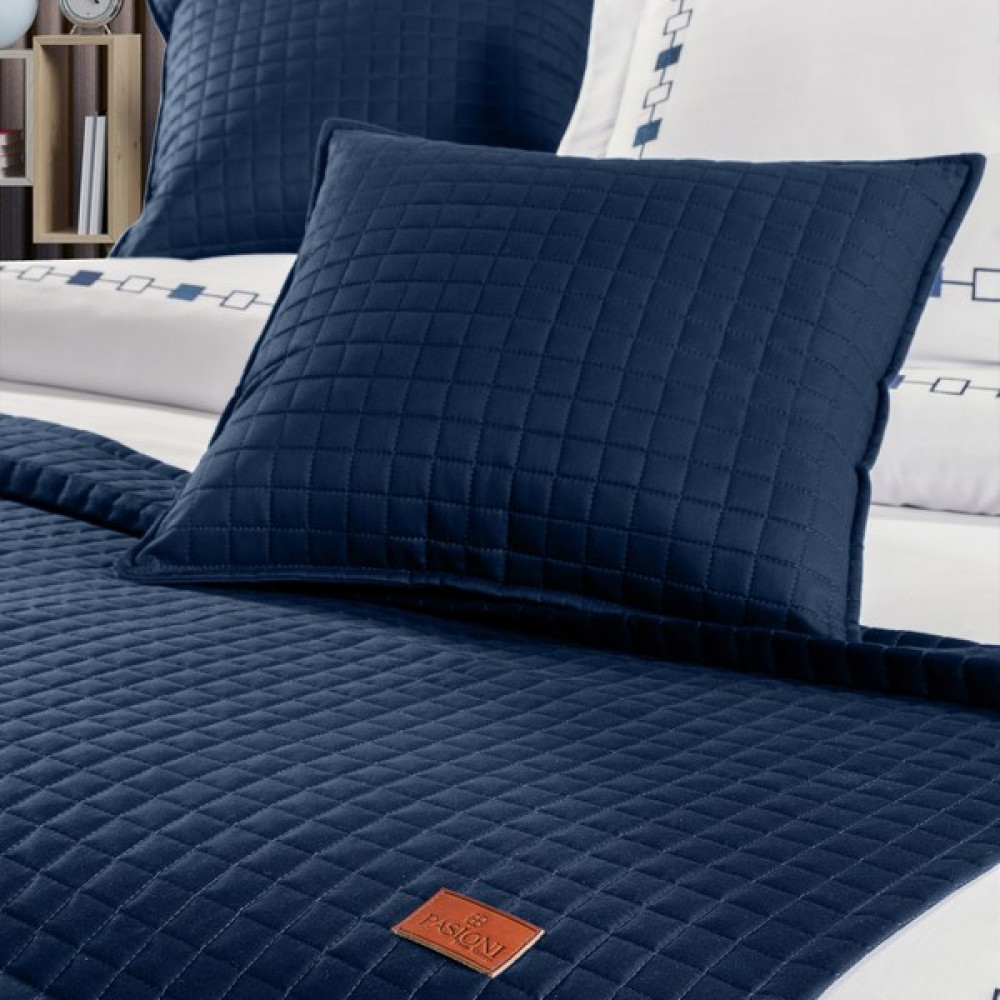 Pasıonı - Saten - Elegante - Çift Kişilik Yatak Runner Seti - 90 x 240 cm - Lacivert Yatak Örtüsü Fiyatı