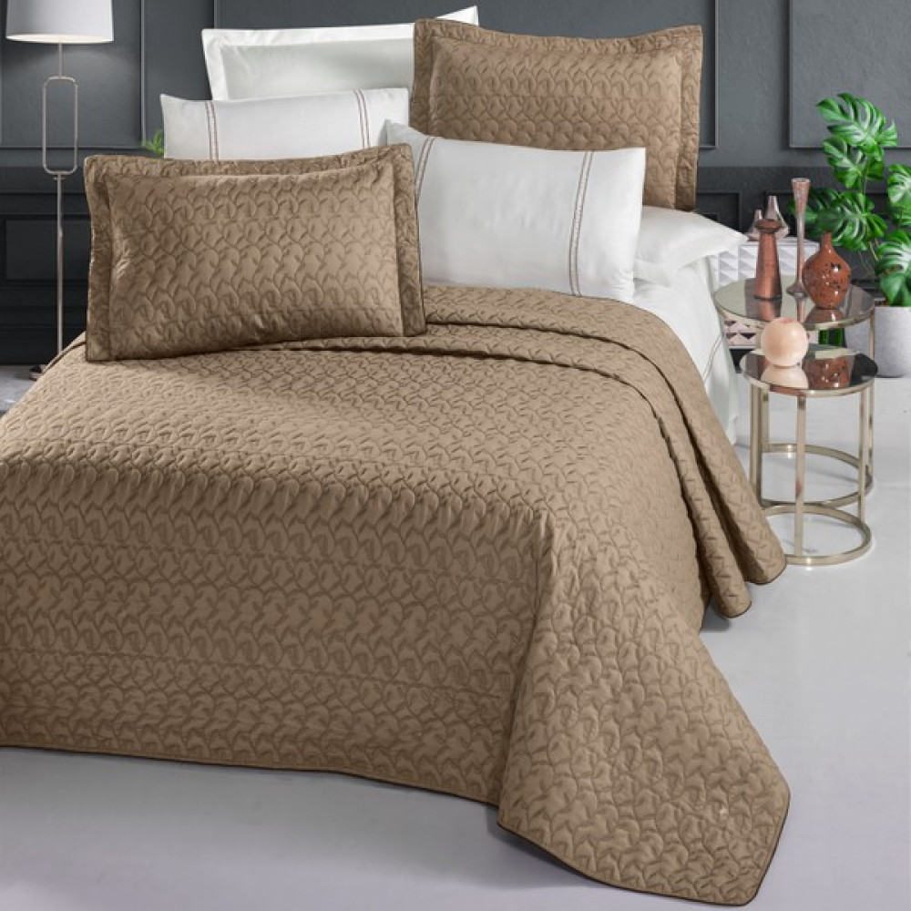 Pasıonı - Saten - Moreno- Camel Çift Kişilik Yatak Örtüsü Takımı - 260 x 270 cm - Açık Kahverengi Yatak Örtüsü Fiyatı