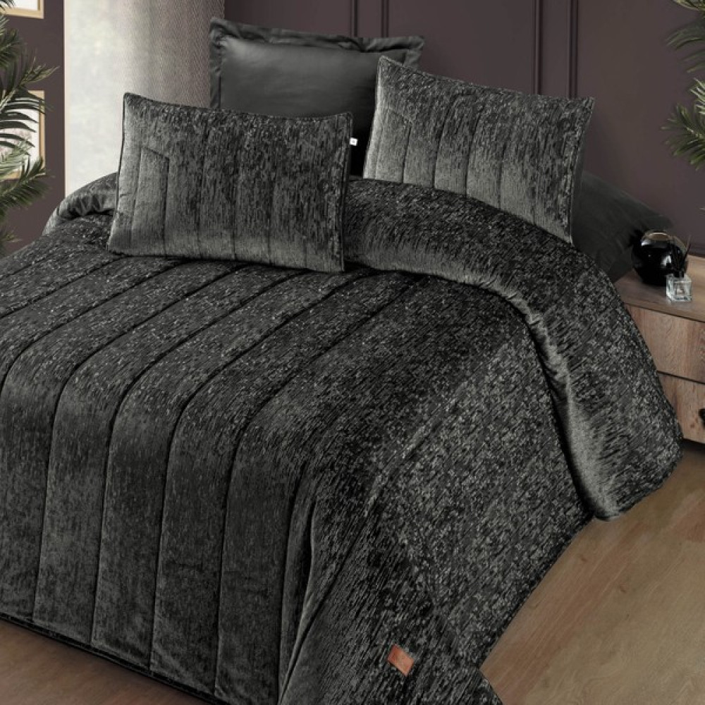 Pasıonı - Velvet - Gerardo - Jakar Kadife Antrasit Çift Kişilik Yatak Örtüsü Takımı - 260 x 270 cm Yatak Örtüsü Fiyatı