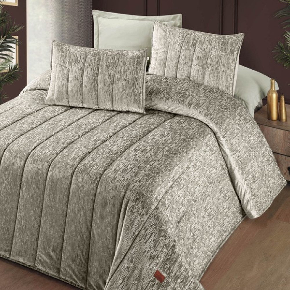 Pasıonı - Velvet - Gerardo - Jakar Kadife Bej Çift Kişilik Yatak Örtüsü Takımı - 260 x 270 cm Yatak Örtüsü Fiyatı