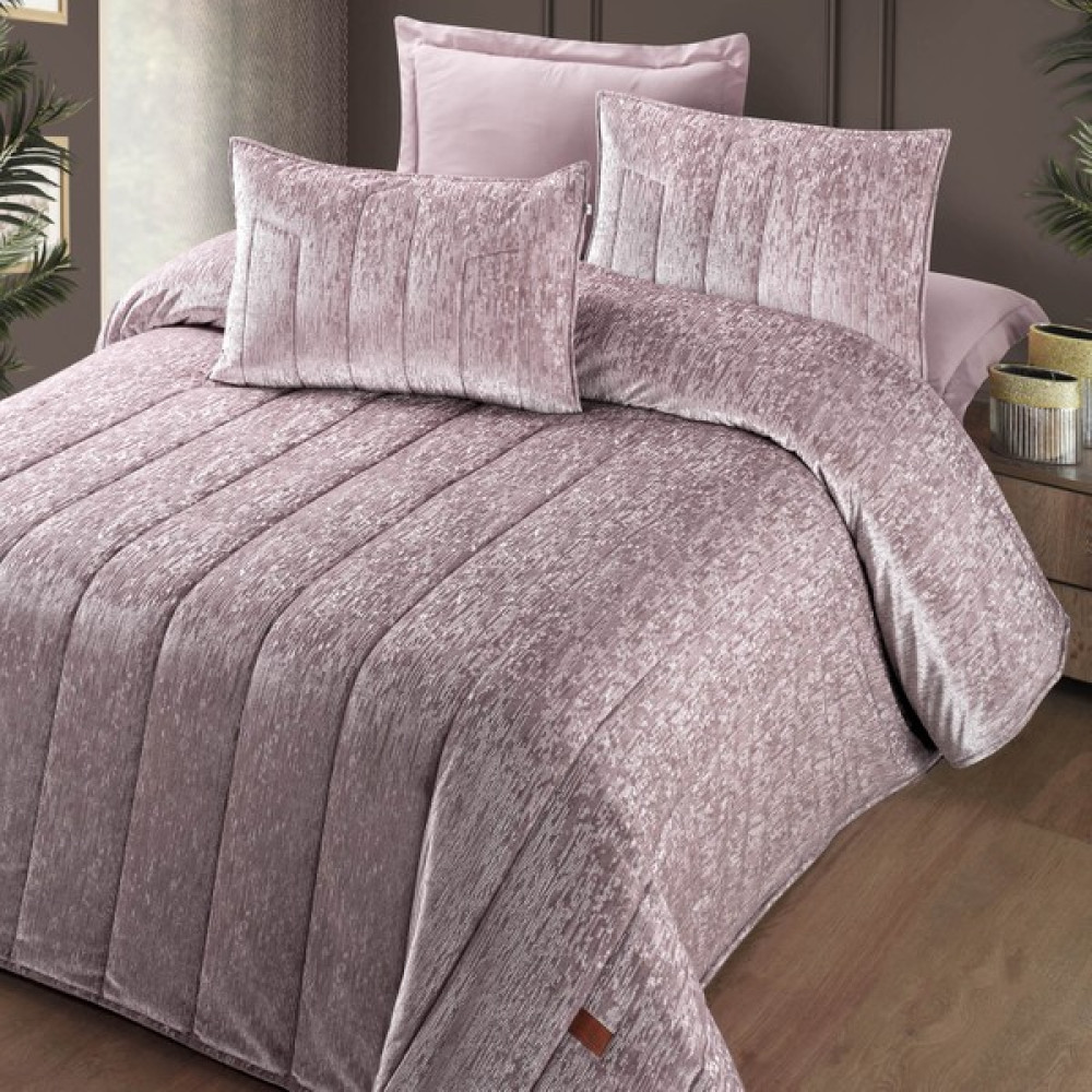 Pasıonı - Velvet - Gerardo - Jakar Kadife Gül Kurusu Çift Kişilik Yatak Örtüsü Takımı - 260 x 270 cm Yatak Örtüsü Fiyatı