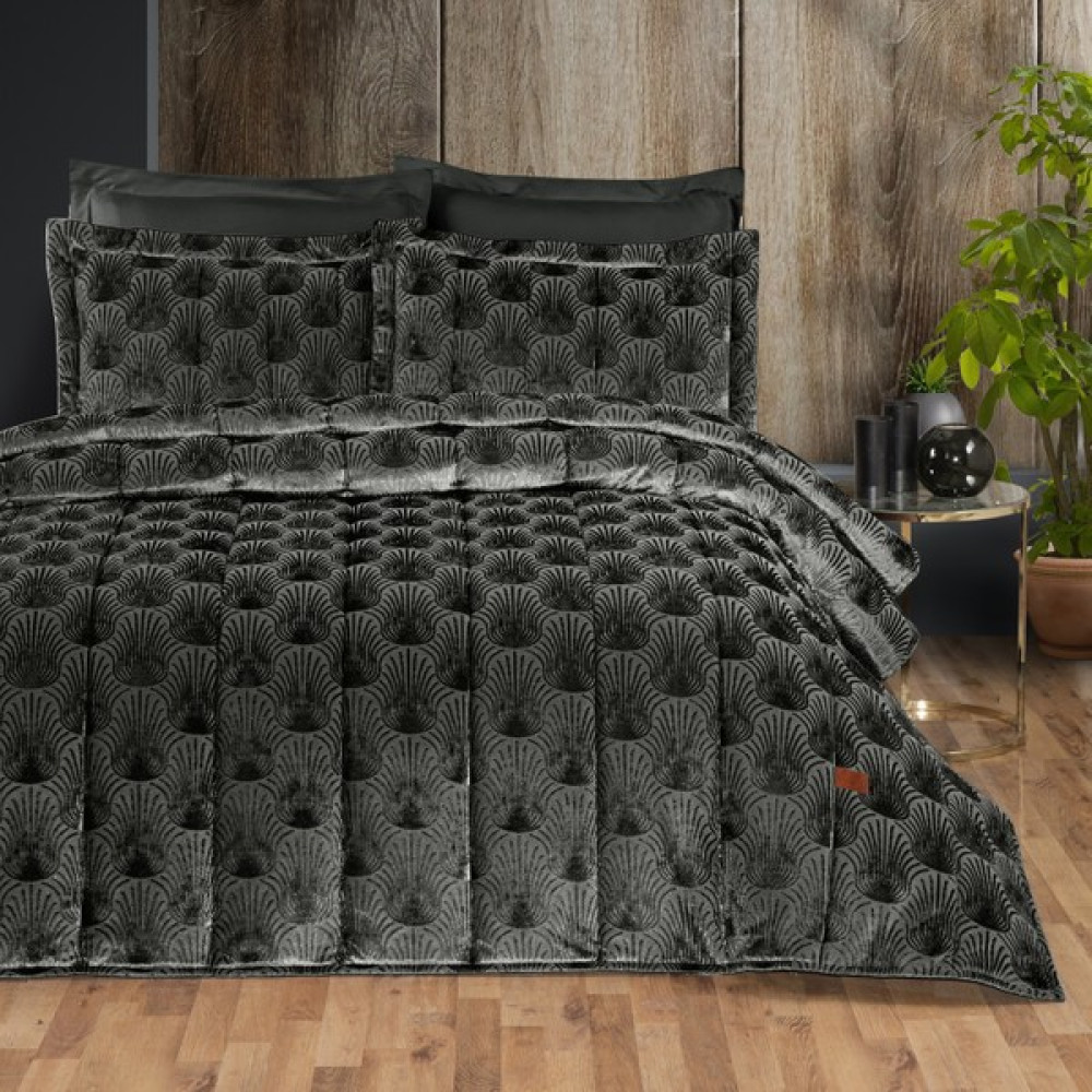 Pasıonı - Velvet - Lucianna - Jakar Kadife Antrasit Çift Kişilik Yatak Örtüsü Takımı - 260 x 270 cm Yatak Örtüsü Fiyatı