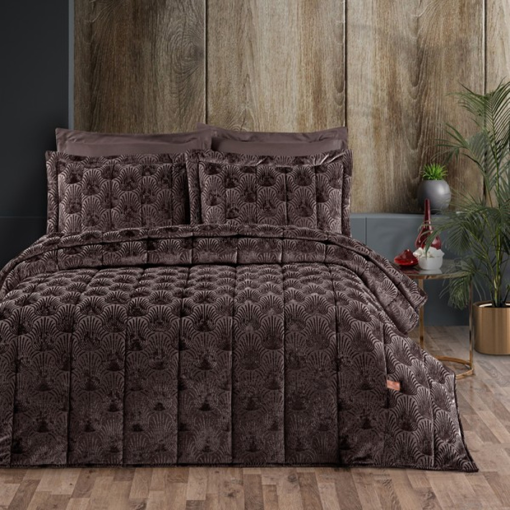 Pasıonı - Velvet - Lucianna - Jakar Kadife Mürdüm Çift Kişilik Yatak Örtüsü Takımı - 260 x 270 cm Yatak Örtüsü Fiyatı