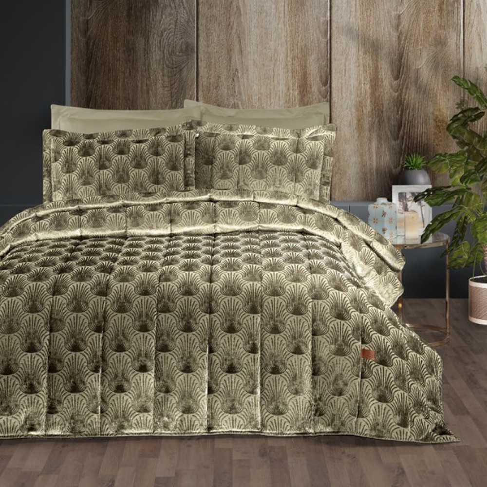 Pasıonı - Velvet - Lucianna - Jakar Kadife Sage Çift Kişilik Yatak Örtüsü Takımı - 260 x 270 cm - Renkli Yatak Örtüsü Fiyatı