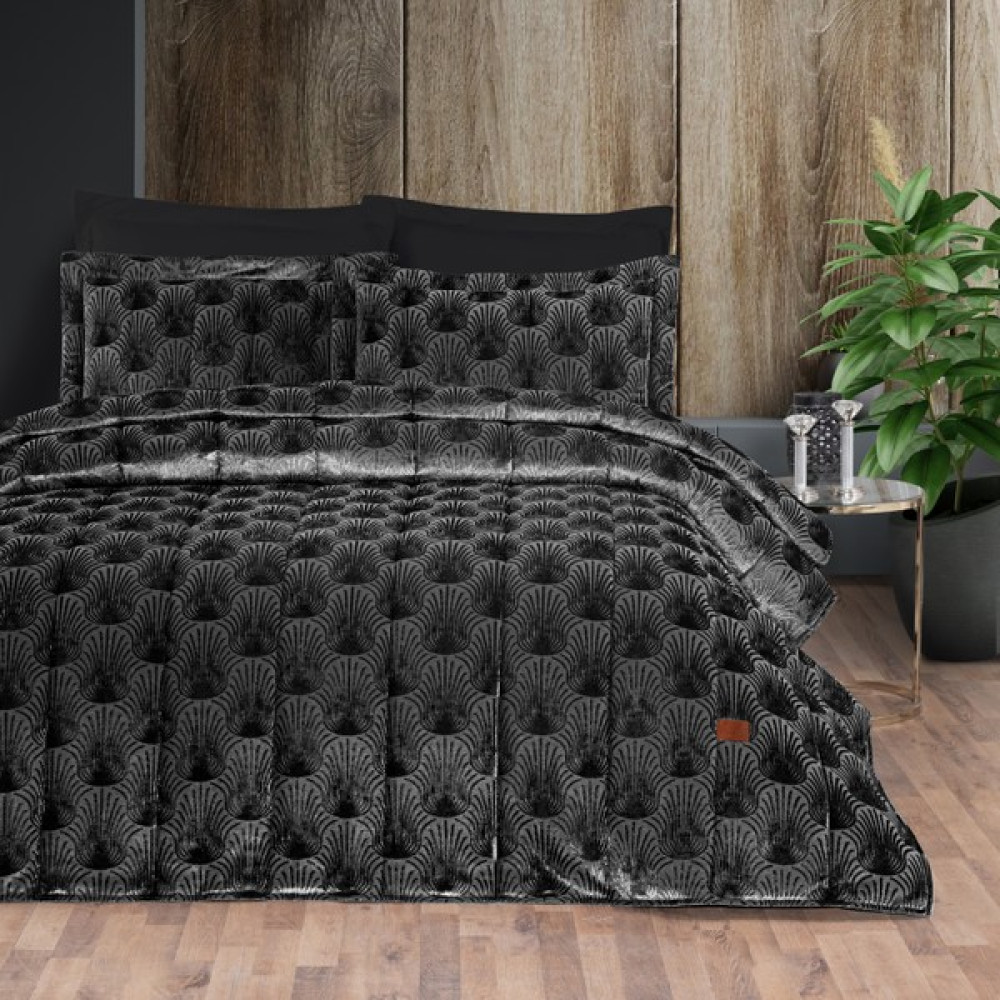 Pasıonı - Velvet - Lucianna - Jakar Kadife Siyah Çift Kişilik Yatak Örtüsü Takımı - 260 x 270 cm Yatak Örtüsü Fiyatı