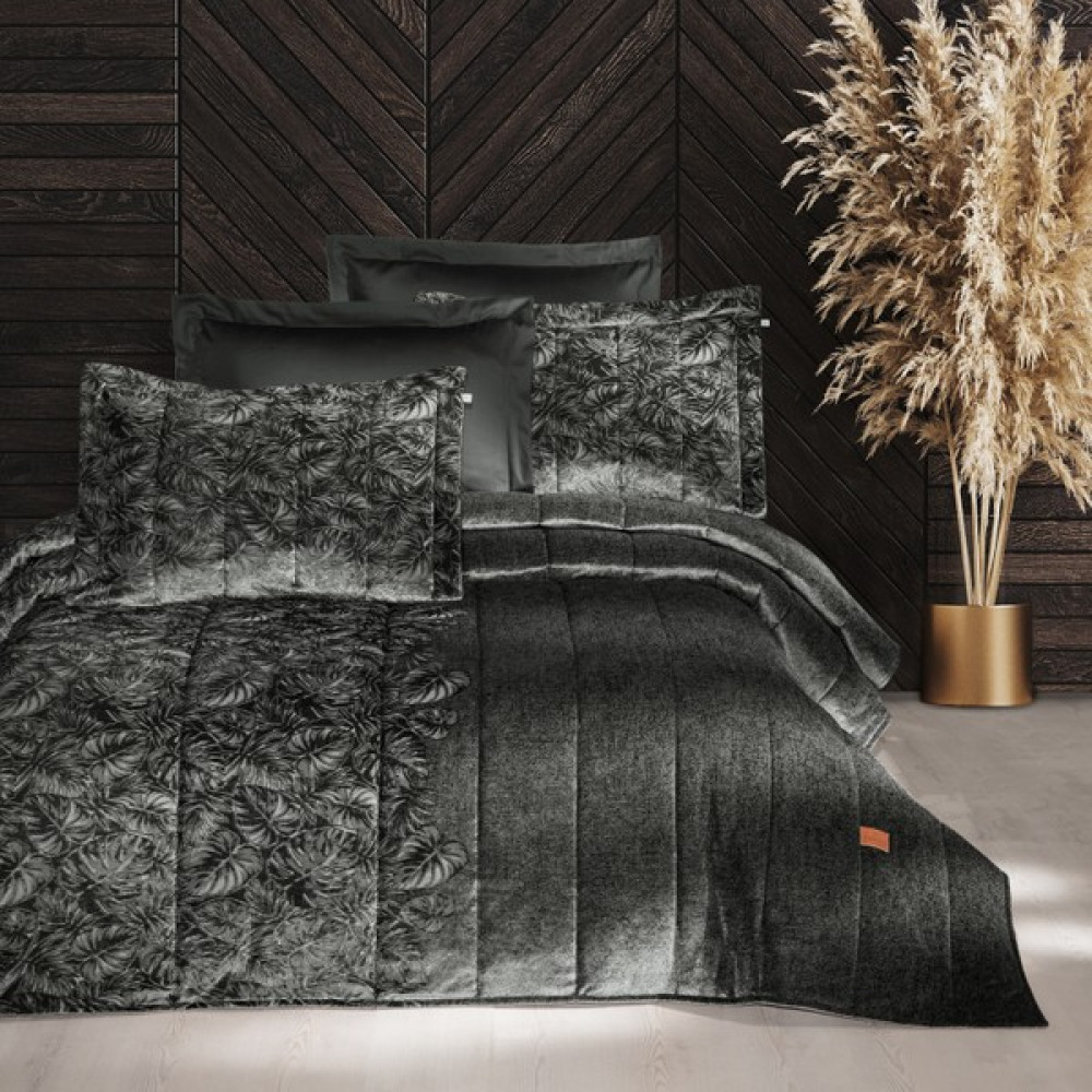Pasıonı - Velvet - Lucie - Jakar Kadife Antrasit Çift Kişilik Yatak Örtüsü Takımı - 260 x 270 cm Yatak Örtüsü Fiyatı