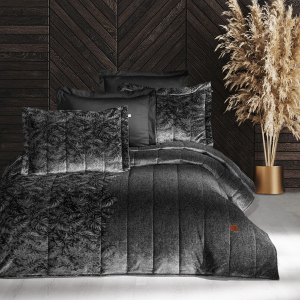 Pasıonı - Velvet - Lucie - Jakar Kadife Siyah Çift Kişilik Yatak Örtüsü Takımı - 260 x 270 cm Yatak Örtüsü Fiyatı