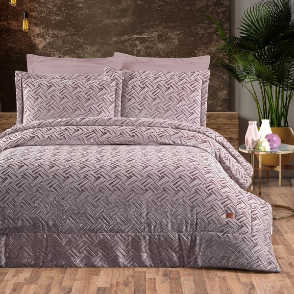 Pasıonı - Velvet - Salvatore - Jakar Kadife Gül Kurusu Çift Kişilik Yatak Örtüsü Takımı - 260 x 270 cm Yatak Örtüsü Fiyatı