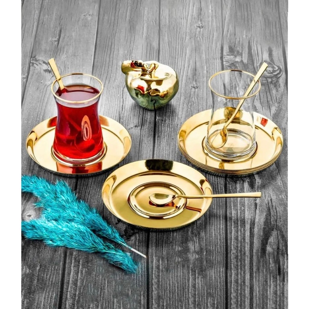 Paslanmaz Çelik Gold Yuvarlak 6 Adet Çay Tabağı Bardak Altlığı Fincan / Bardak / Kahve Takımı Fiyatı