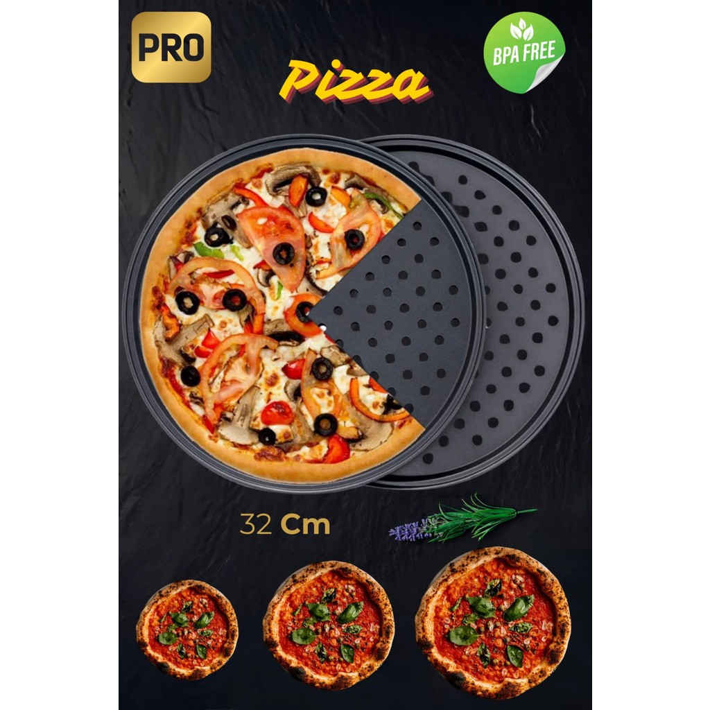 Paslanmaz Karbon Çelik , Delikli, Yanmaz Yapışmaz 32 cm Büyük Boy Pizza ve Lahmacun Tepsisi Diğer Fiyatı