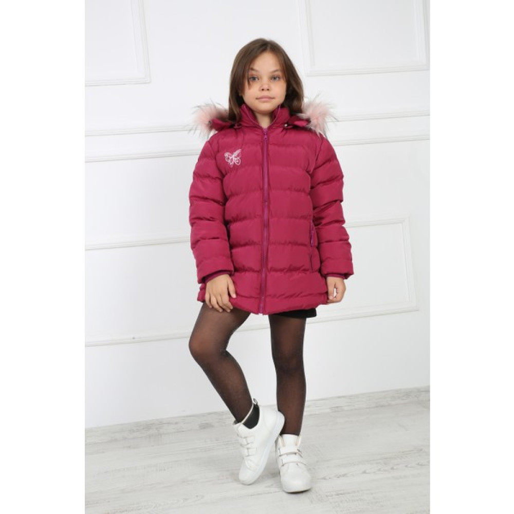 Passion Pembe Kız Çocuk Kelebek Desenli Peluşlu Kapüşonlu Şişme Kaban Mont Kız Çocuk Mont Fiyatı