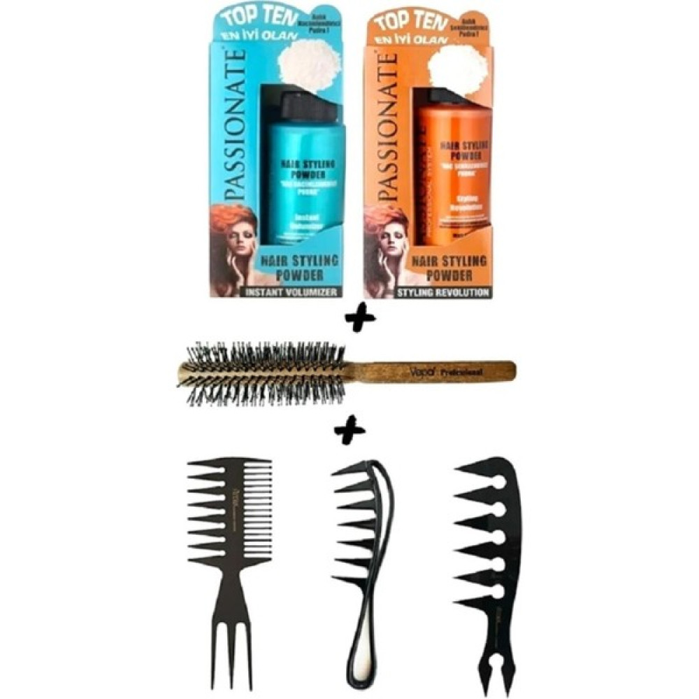 Passionate 2135 3’Lü Şekil Tarağı + Saç Şekillendirici Pudra Wax 2’Li + Vepa 12 Fön Fırçası Seti Saç Şekillendirici Krem Fiyatı