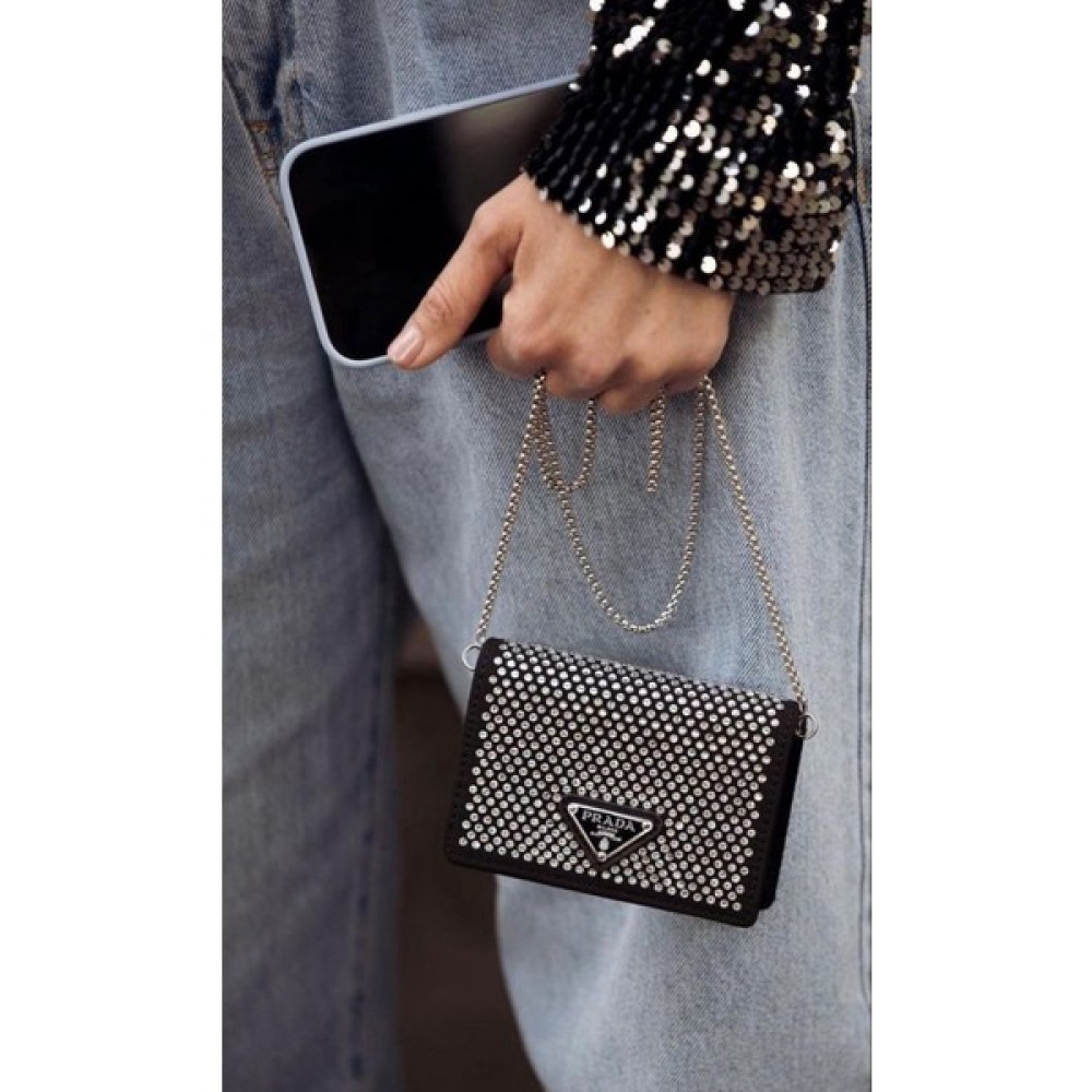 Passionis Mini Çanta -Prada Cardholder With Shoulder Strap And Crystals -Kadın Çanta Bayan Çanta ve Cüzdan Fiyatı