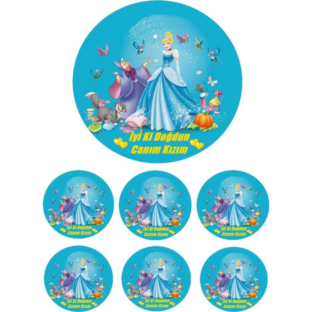Pasta9 Yenilebilir Pasta Resmi Pirinç Kağıdından Sinderella 6-8-10 Kişilik Pastaya Uygun 16 cm Diğer Fiyatı