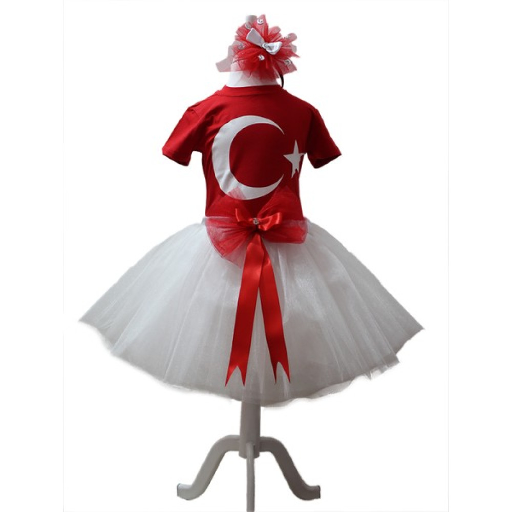 Pastelsnz Türk Bayrağı Temalı Kırmızı Kız Çocuk Tütü Takım - 23 Nisan Kostüm Kız Çocuk Elbise Fiyatı