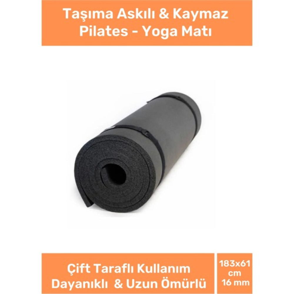 Pastimore Dayanıklı Taşıma Askılı Konfor Modeli Çift Taraflı Kaymaz Yoga Meditasyon Minderi 16MM Siyah Mat Pilates Minderi Fiyatı