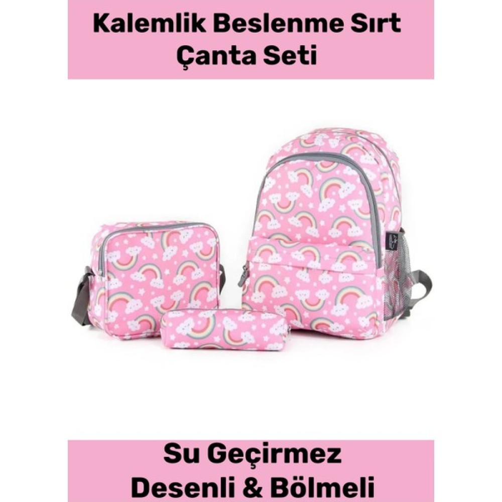 Pastimore Fermuarlı Geniş 1.kalite Su Geçirmez Desenli Bölmeli Üçlü Okul Kalemlik Beslenme Sırt Çanta Seti Unisex Sırt Çantası Fiyatı