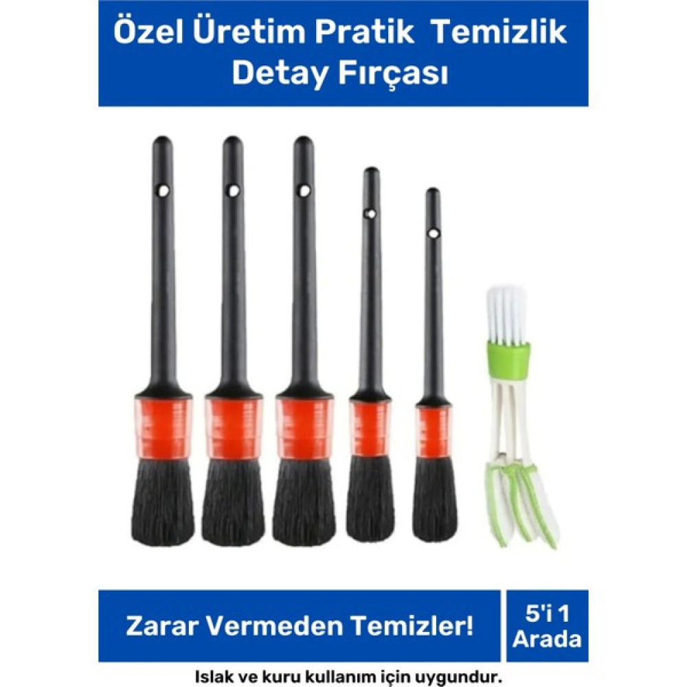 Pastimore Özel Üretim Pratik Islak Kuru Otomobil Oto Araç Araba Klima Temizlik Detay Fırçası 5+1 Set - 0 Oto Bakım & Temizlik Ürünleri Fiyatı