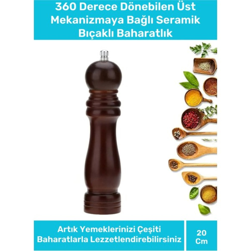 Pastimore Premium Seri Şık Kullanışlı Mutfak Yemek Kahverengi Ahşap Tuz Karabiber Baharat Değirmen 20 cm Baharat Setleri & Baharatlıklar Fiyatı