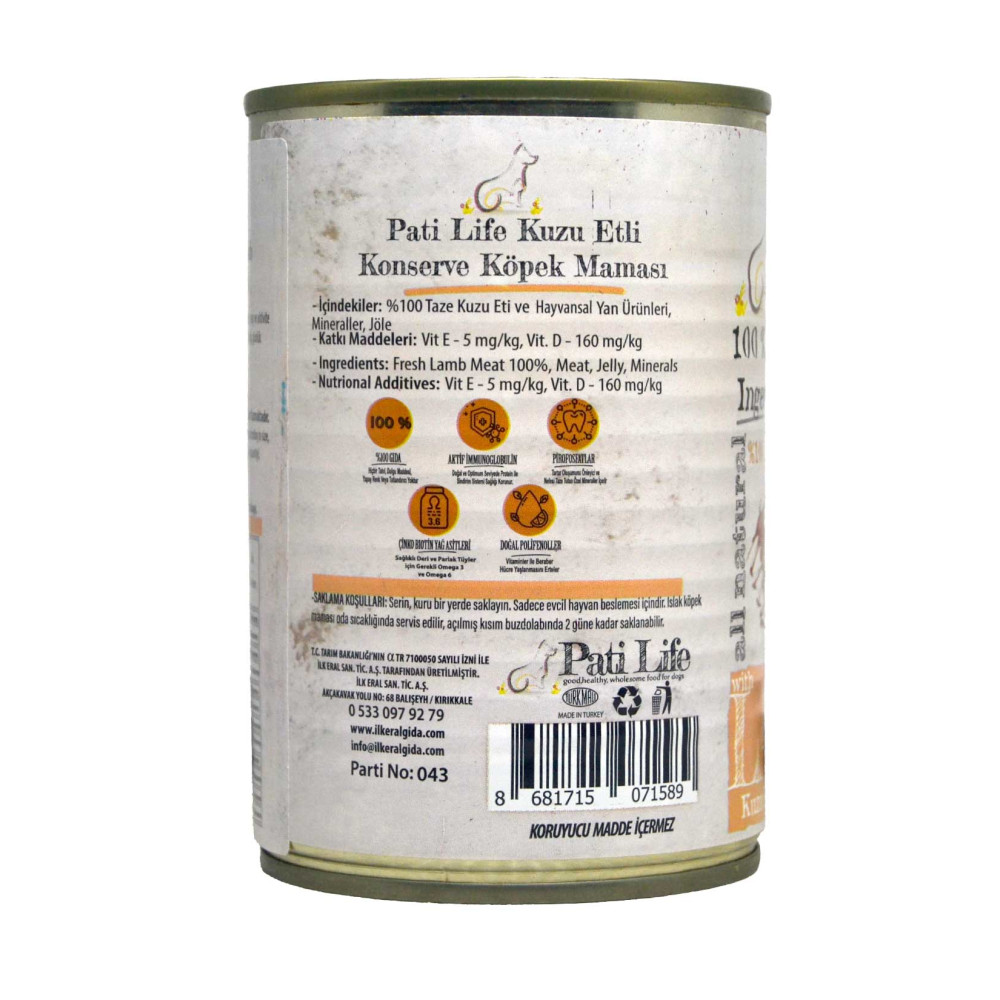 Pati Life Yavru Köpek Maması Konserve 415 g Kuzu Etli