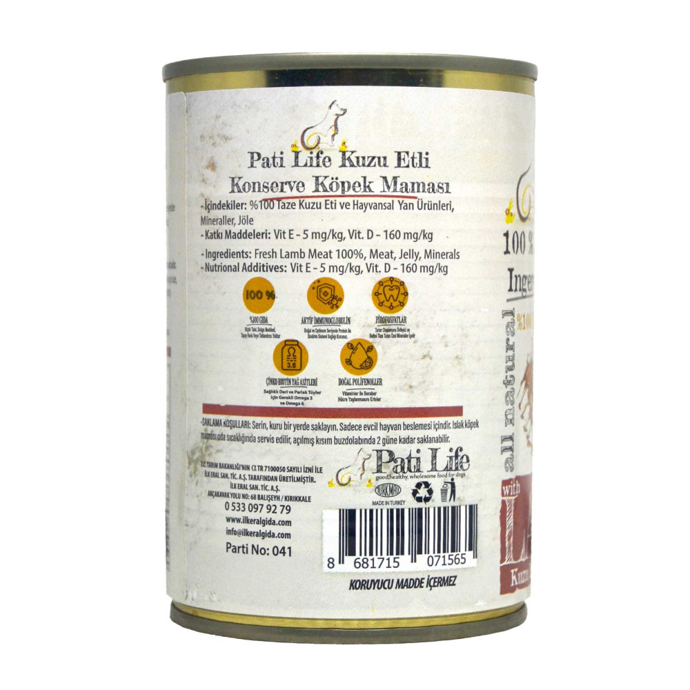 Pati Life Yetişkin Köpek Maması Konserve 415 g Kuzu Etli