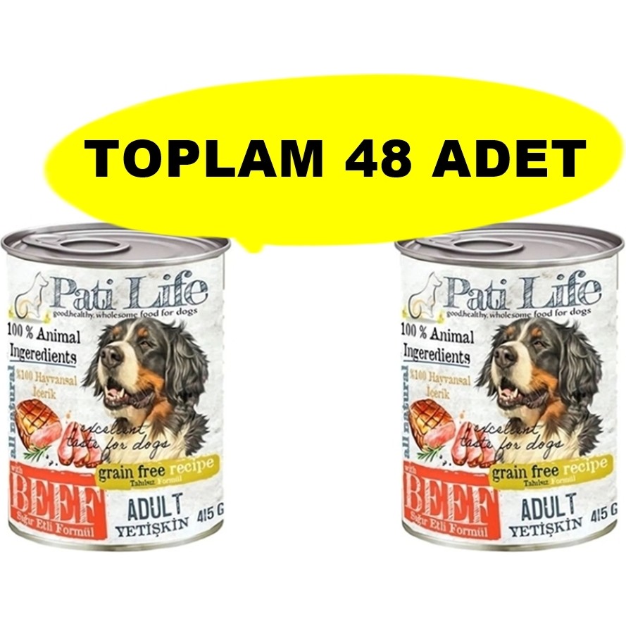 Pati Life Yüksek Proteinli Sığır Etli Köpek Konserve Maması 415 gr 48 Adet Diğer Fiyatı