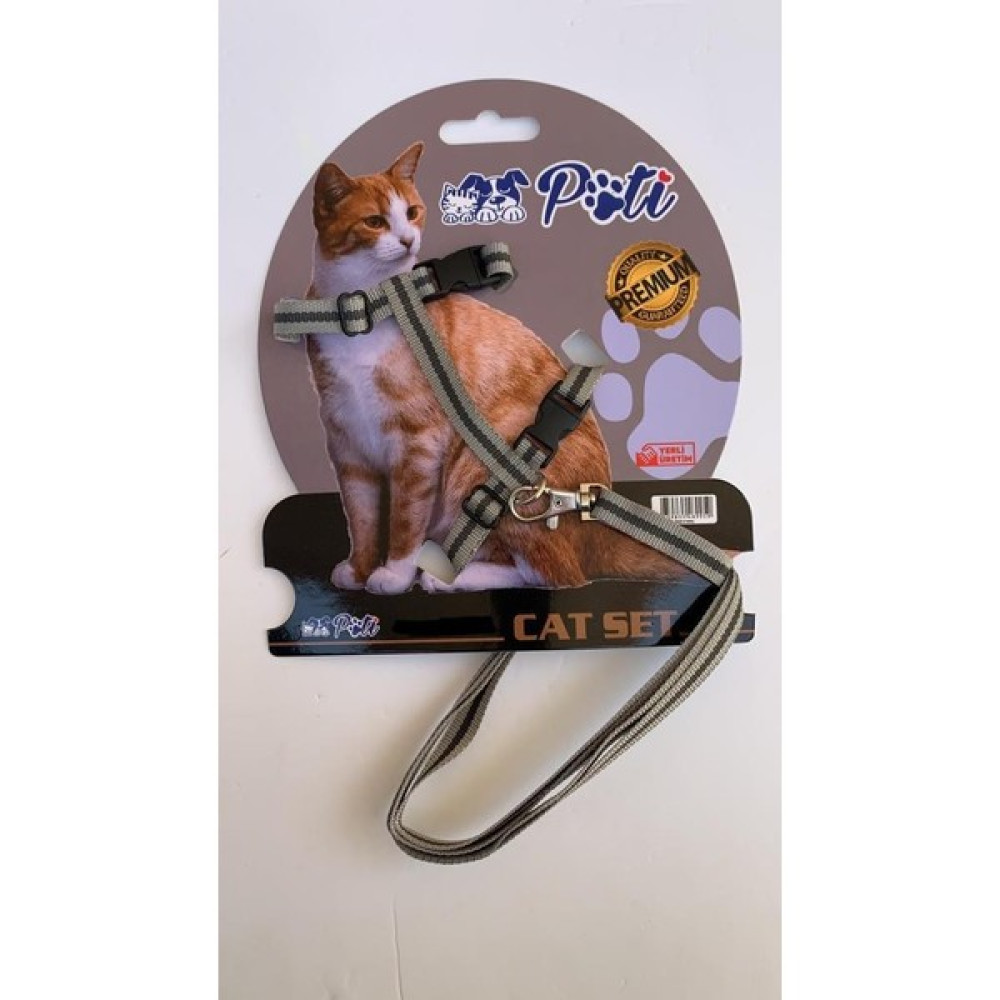 Pati Yavru Köpek ve Kedi Gezdirme Takım Tasması (Ayarlanabilir) Krem-Gri - Gri Evcil Hayvan Ürünleri Fiyatı