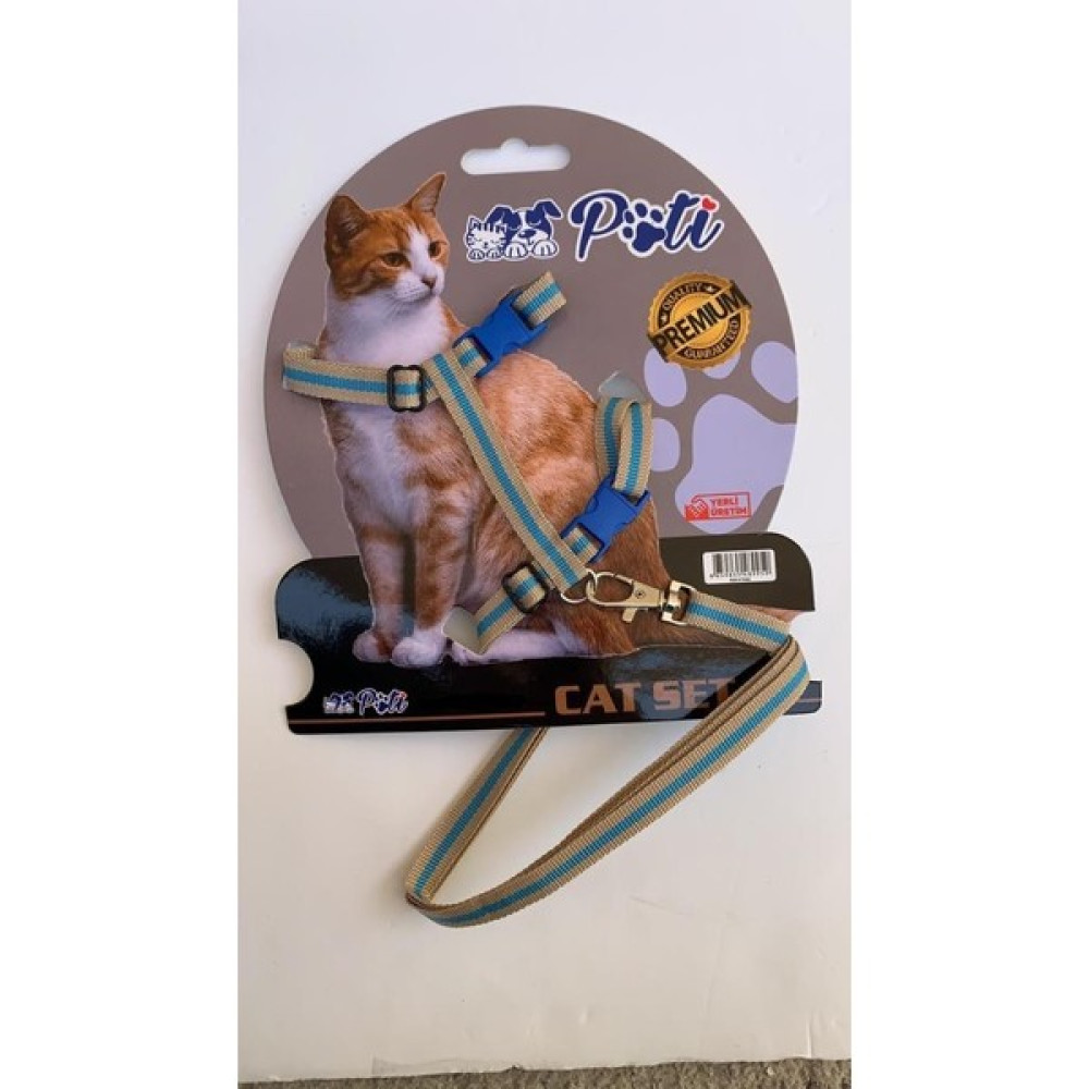 Pati Yavru Köpek ve Kedi Gezdirme Takım Tasması (Ayarlanabilir) Krem-Turkuaz - Turkuaz - Krem Evcil Hayvan Ürünleri Fiyatı