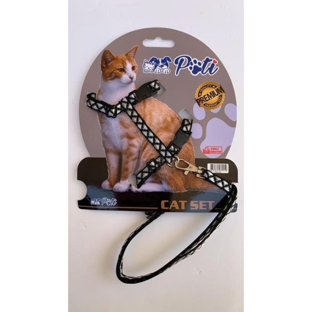Pati Yavru Köpek ve Kedi Gezdirme Takım Tasması (Ayarlanabilir) Siyah-Gri Dilimli - Siyah - Gri Evcil Hayvan Ürünleri Fiyatı
