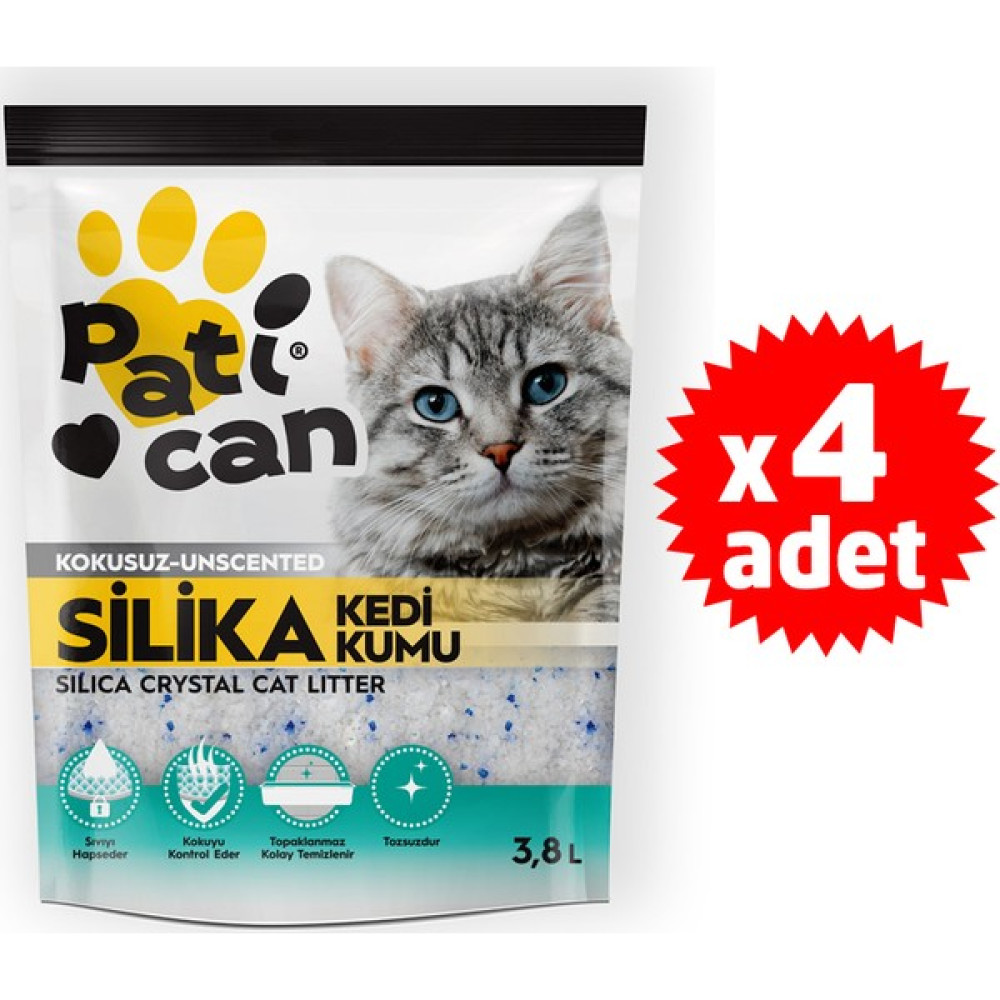 Patican 4 Adet Silika Kristal Kedi Kumu 3.8 lt Evcil Hayvan Ürünleri Fiyatı