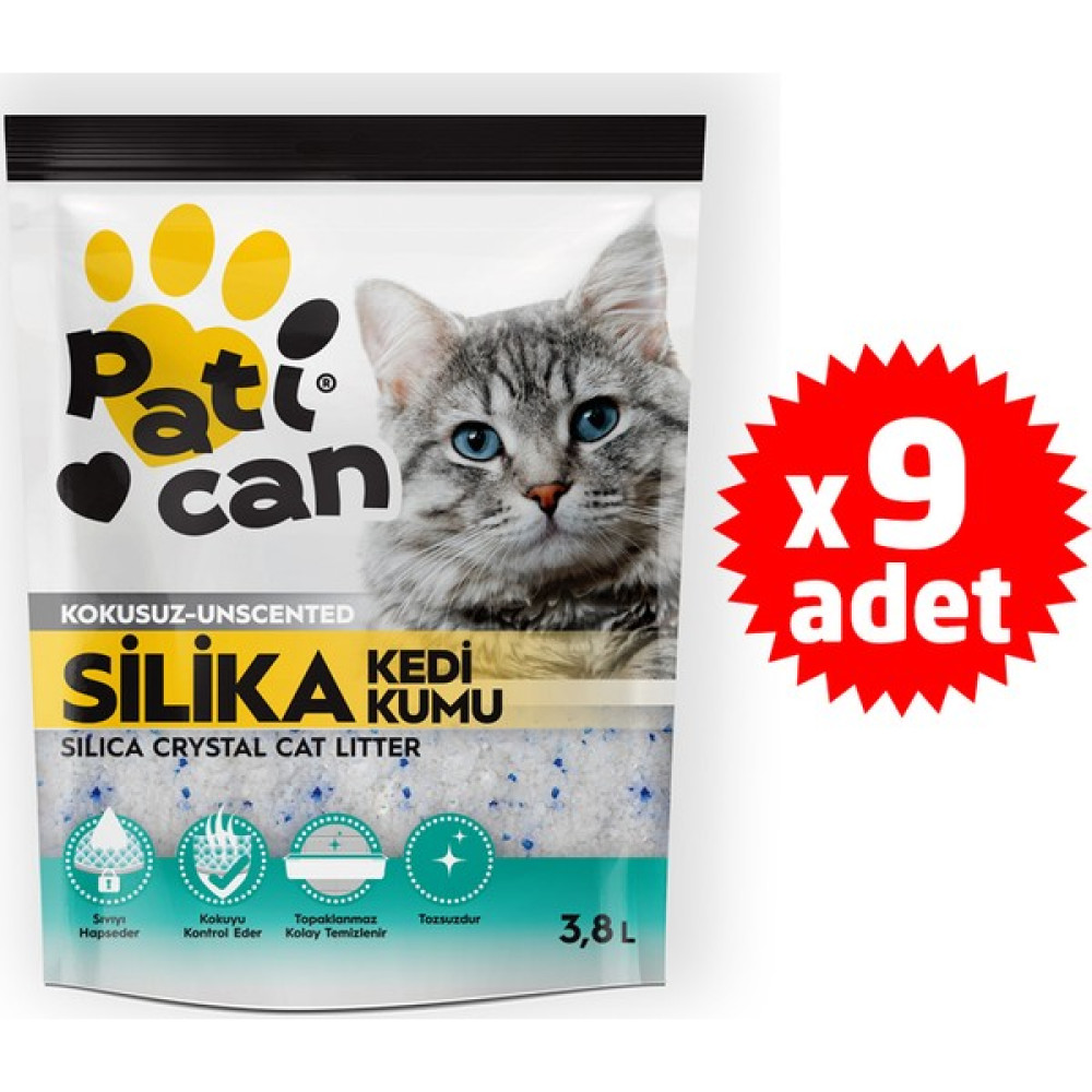 Patican 9 Adet Silika Kristal Kedi Kumu 3.8 lt Evcil Hayvan Ürünleri Fiyatı