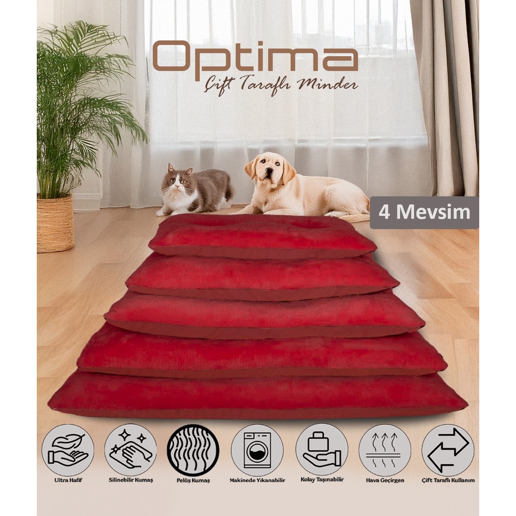 Patiderm Optima Evcil Hayvan Yatağı, Çift Taraflı Kedi ve Köpek Yatak Dört Mevsim Minder - L - Kırmızı Evcil Hayvan Ürünleri Fiyatı