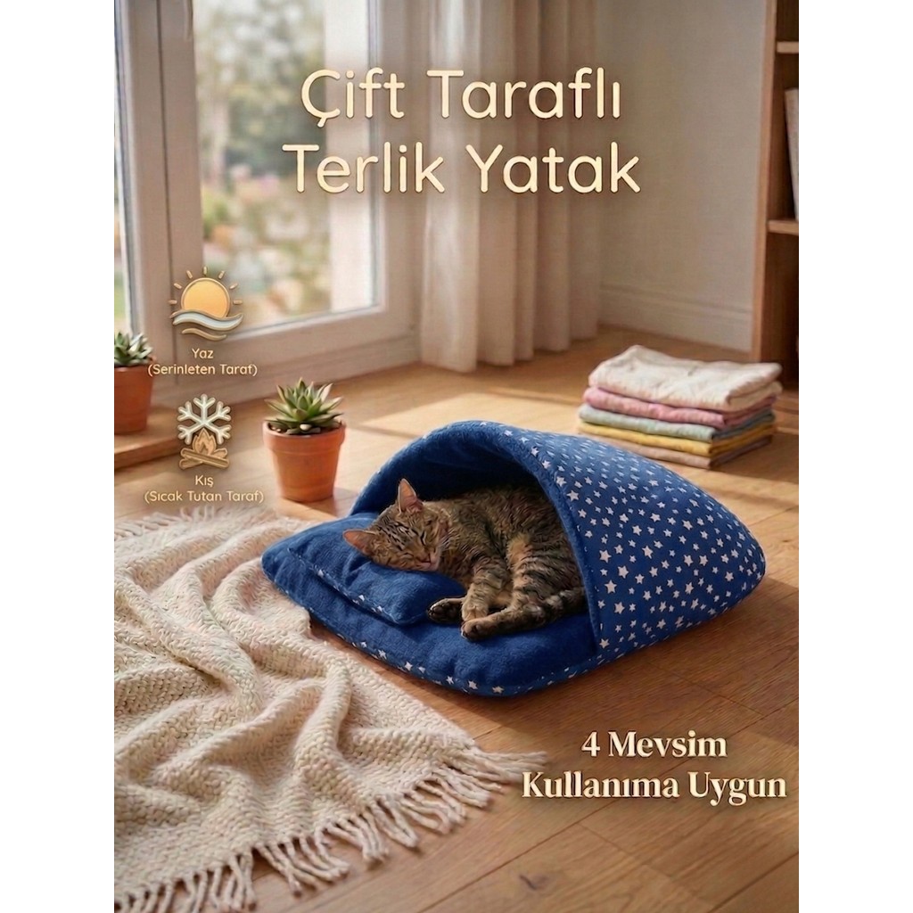 Patiderm Terlik Model Çift Taraflı Kedi & Küçük Irk Köpek Yatağı - Mavi Ayakkabılar ve Çantalar Fiyatı