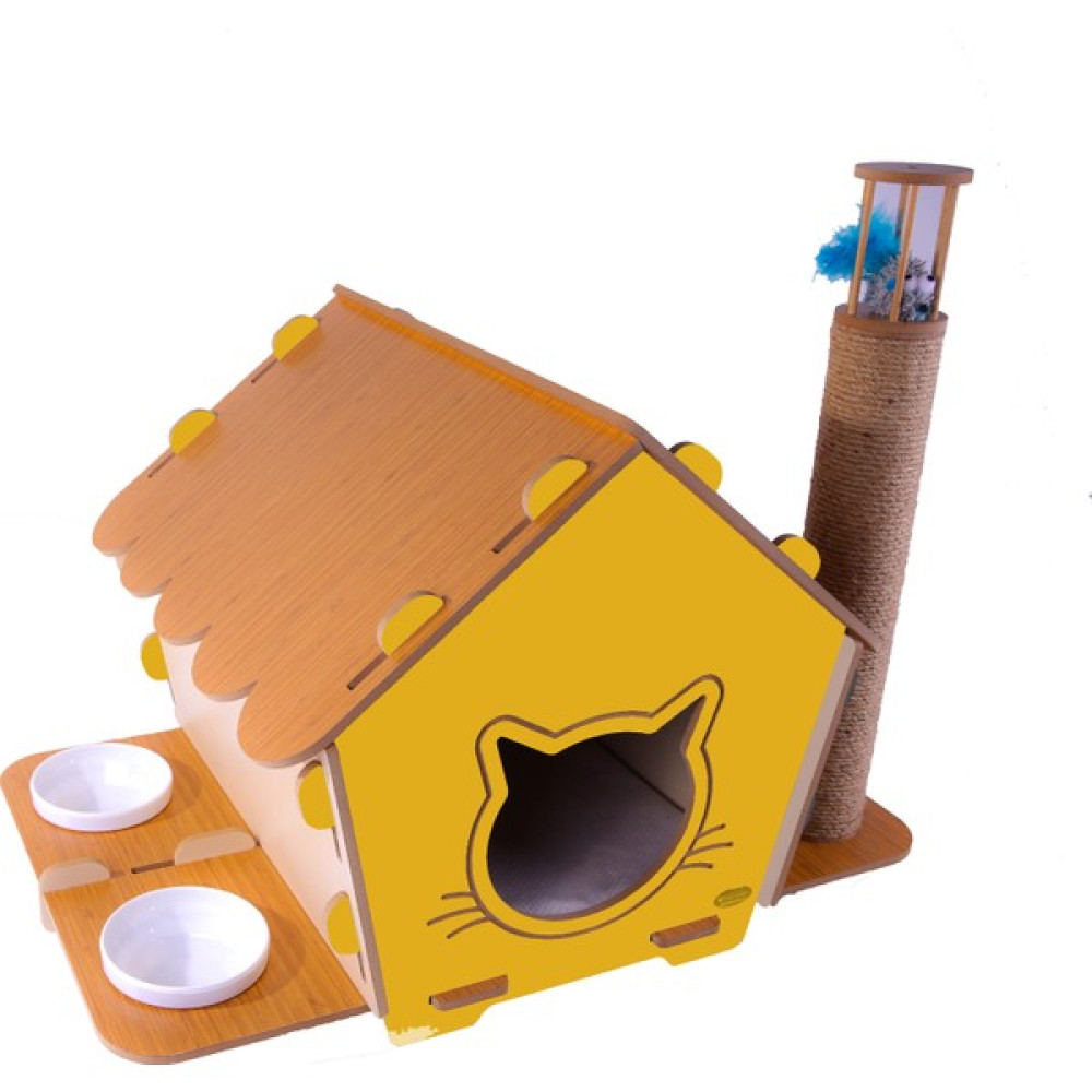 Patihomes 3'ü 1 Arada Kedi Evi - Sarı Evcil Hayvan Ürünleri Fiyatı