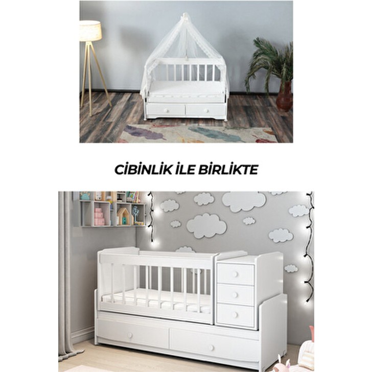 Patiko Furniture Beyaz Büyüyebilen Cibinlikli Beşik Suntalam Malzeme ile Ergonomik Yapı Bebek Oyun Parkı & Beşikleri Fiyatı