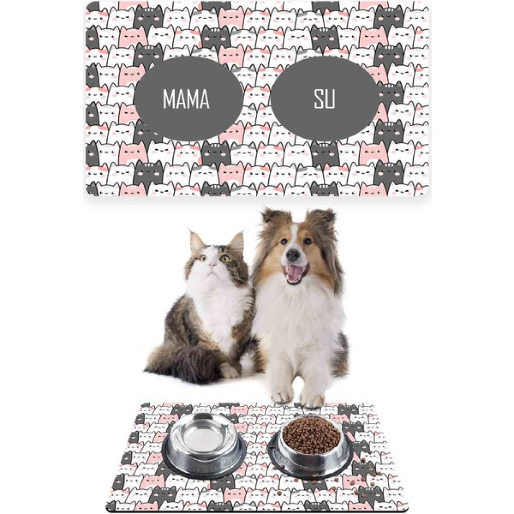 PatiPeti Pembe Gri Kediler Kedi Köpek Mama Altlığı Mama Paspası 50X35CM Evcil Hayvan Ürünleri Fiyatı