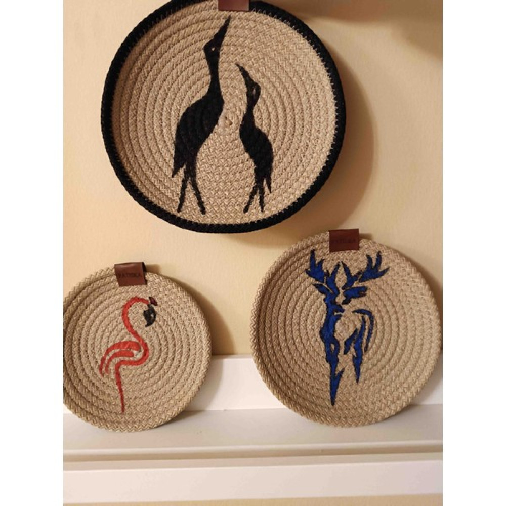 Patiska Tasarım 3'lü Takım Duvar Süsü, Bohem Tarz, Animal Stylized, Duvar Tabağı, Jüt Dekor, Duvar Süsü Ev & Dekorasyon Aksesuarları Fiyatı