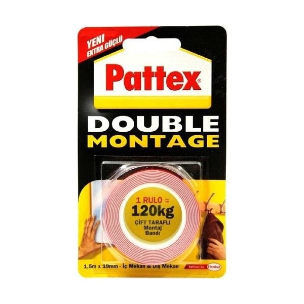 Pattex Henkel Pattex Henkel Pattex Double Montage 120 kg Montaj Bant 19 mm 1,5 Metre Ofis Malzemeleri Fiyatı