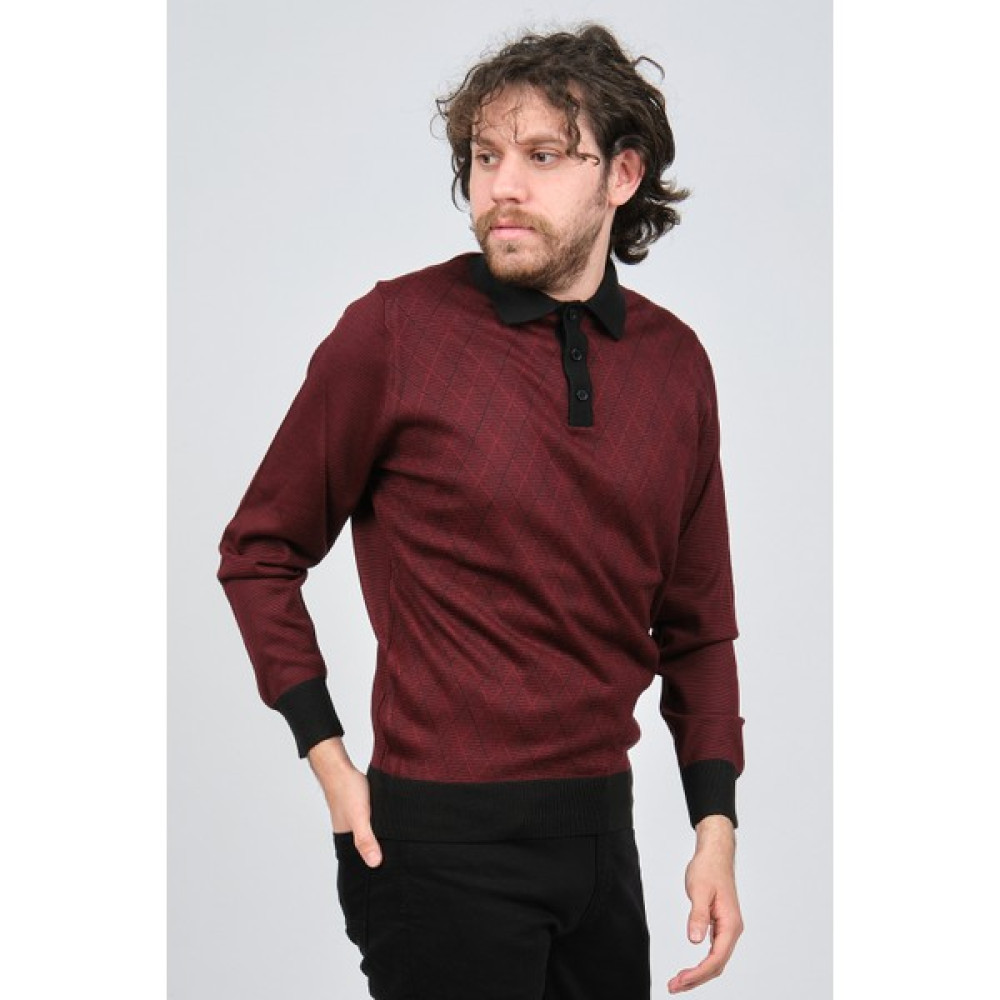 Pave Erkek Polo Yaka Desenli Yün Kazak 4537094 Bordo Erkek Kazak & Süveter & Triko Fiyatı