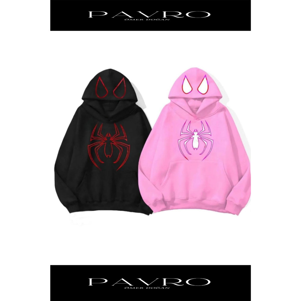 PAVRO Sevgili Çift Kombinleri örümcek Tasarımlı 2 Li Ürün Kapşonlu Sweatshirt S Beden Bayan Sweatshirt Fiyatı