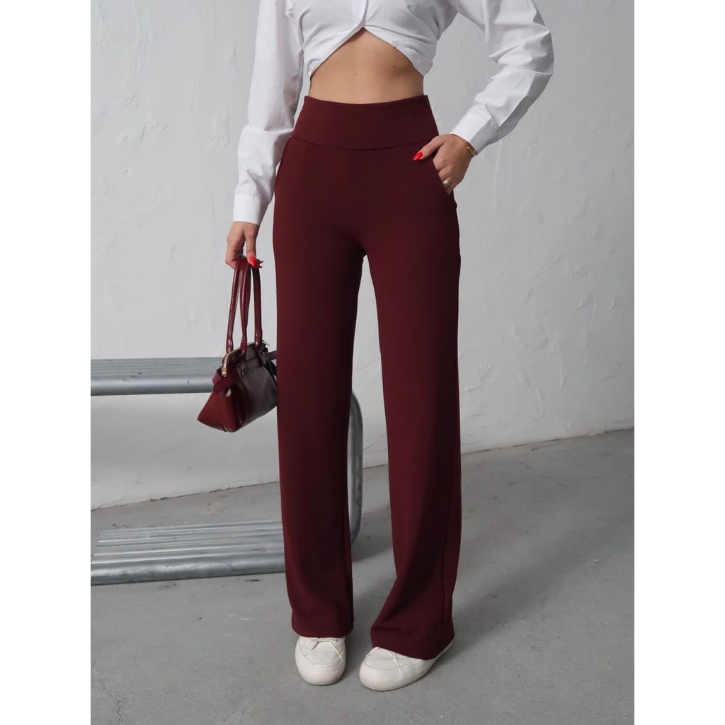 Paw Garage Modal Kumaş Bordo Palazzo Kadın Pantolon, Korsajlı Premium Işçilik Kadın Pantolon Fiyatı