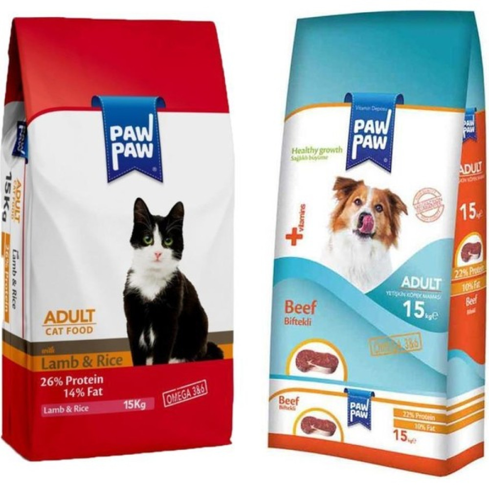 Paw Paw Kuzulu ve Pirinçli Yetişkin Kedi Maması 15 kg + Biftekli Yetişkin Köpek Maması 15 kg Evcil Hayvan Ürünleri Fiyatı