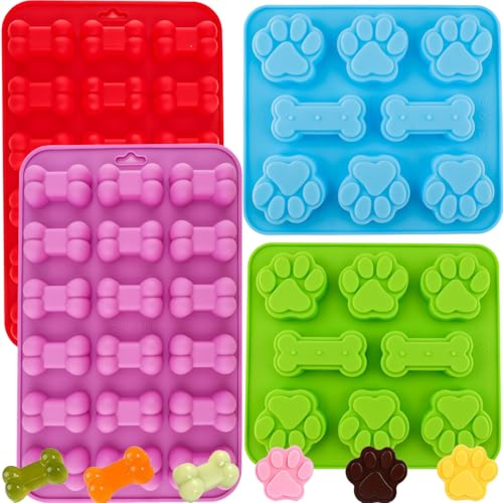 Paw Print Silicone Mold Dog Treat Mold Silicone Dog Paw Mold Dog Cat Animal Paw Mold for Homemade Dog Treats,Soap,Candy Silicone Baking Mold 4 Pieces