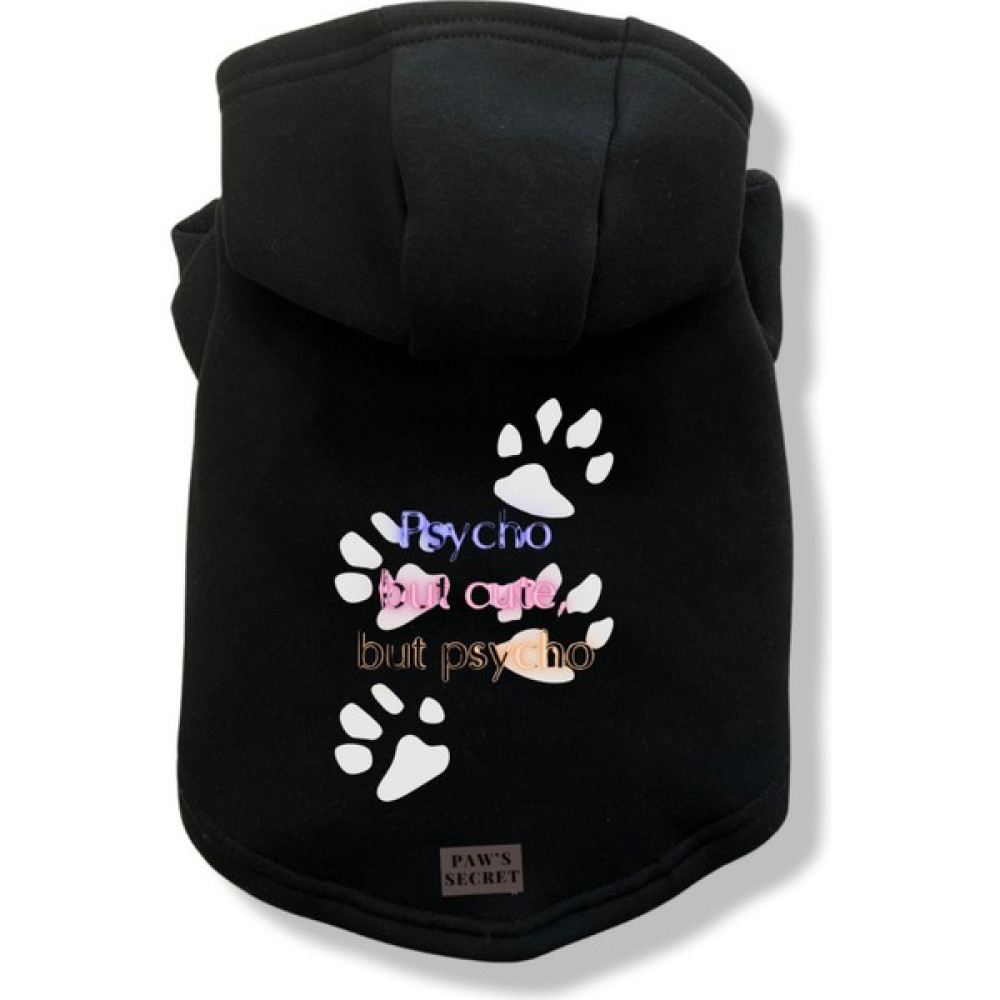 Paw Secret Kedi ve Köpek Kıyafeti Sweatshirt Hoodie - Psycho Cute - Siyah - XS Evcil Hayvan Ürünleri Fiyatı