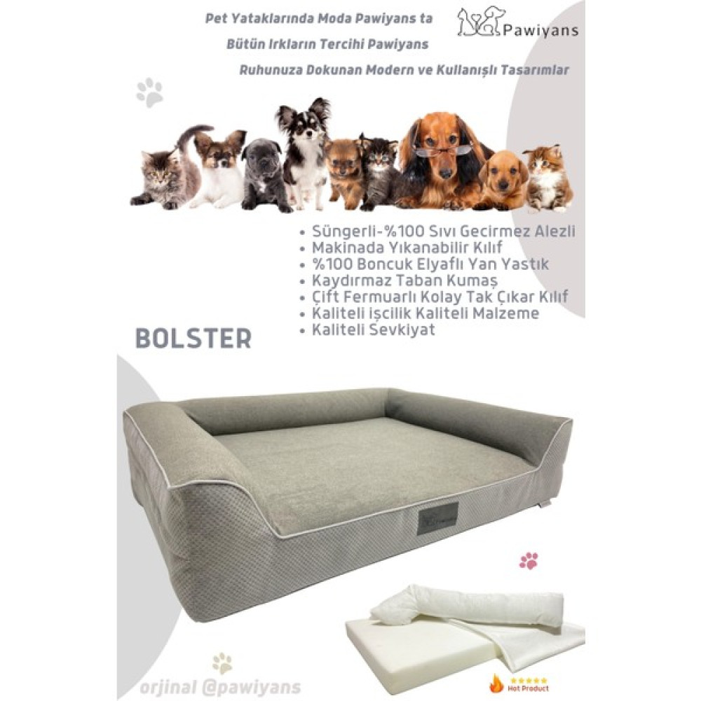 Pawiyans Bolster Üst Kalite Köpek Yatağı Süngerli Kılıflı Sıvı Geçirmez Alezli 2 Fermuarlı - Açık Gri - 81 x 107 x 27 cm Evcil Hayvan Ürünleri Fiyatı