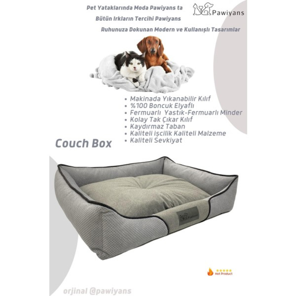 Pawiyans Couch Box Kedi Köpek Yatağı Üst Kalite Yıkanabilir Fermuarlı Kılıf. Astarlı Elyaf. Iç Minderli - Gri - 71 x 84 x 18 cm Evcil Hayvan Ürünleri Fiyatı