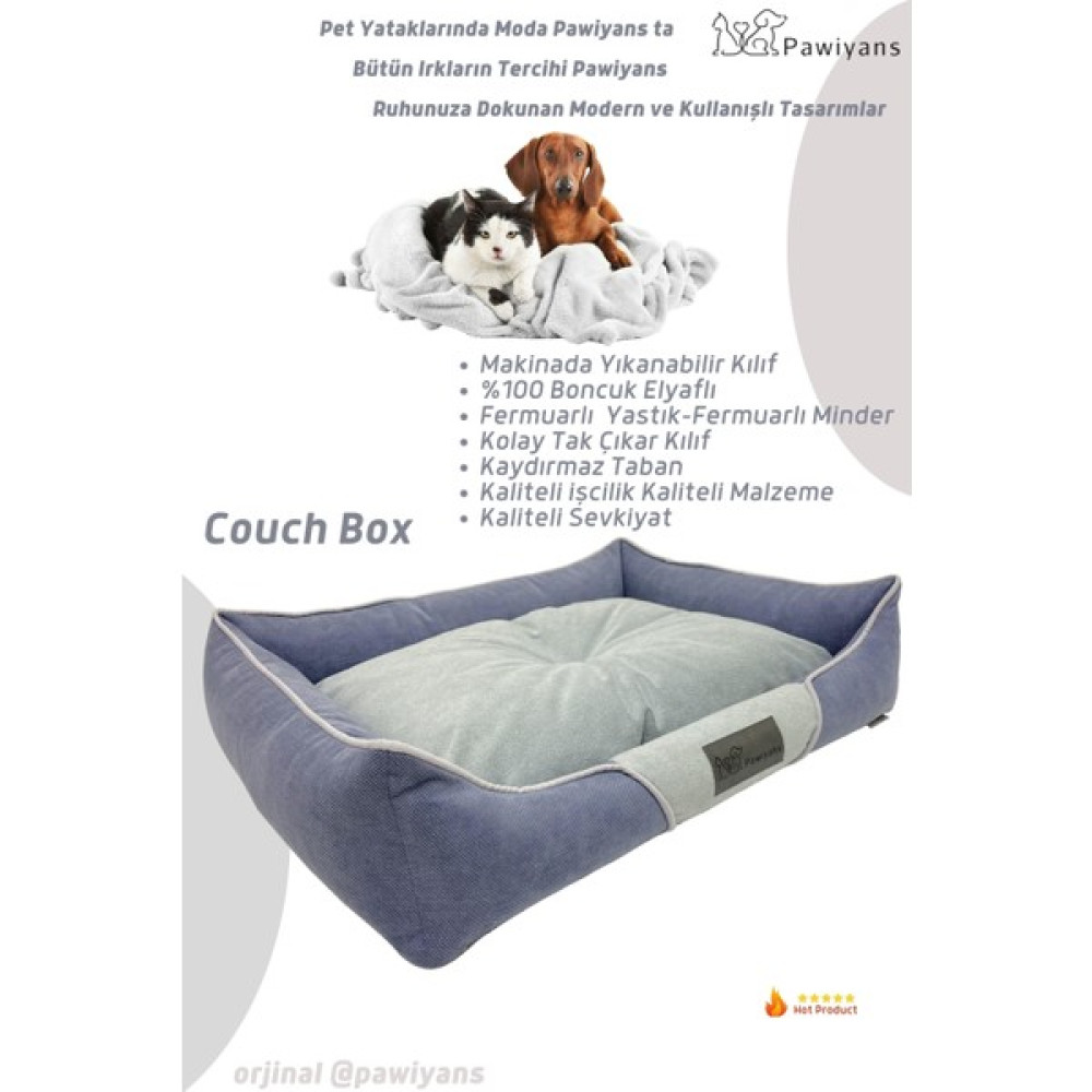 Pawiyans Couch Box Kedi Köpek Yatağı Yıkanabilir Fermuarlı Astarlı Elyaf Dolgu - L - Mavi Evcil Hayvan Ürünleri Fiyatı